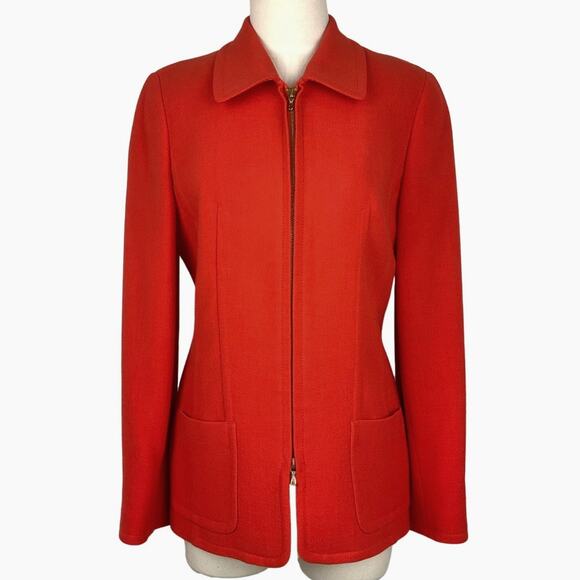 Louis Feraud Designer Virgin Wool Zip Front Blazer Tangerine Women's Size 8 - Picture 1 of 8